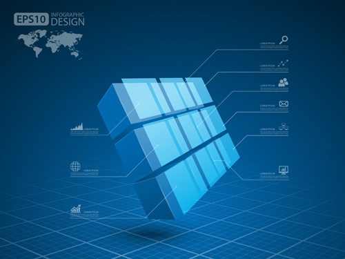 Blue style Infographics concept template vector material 01
