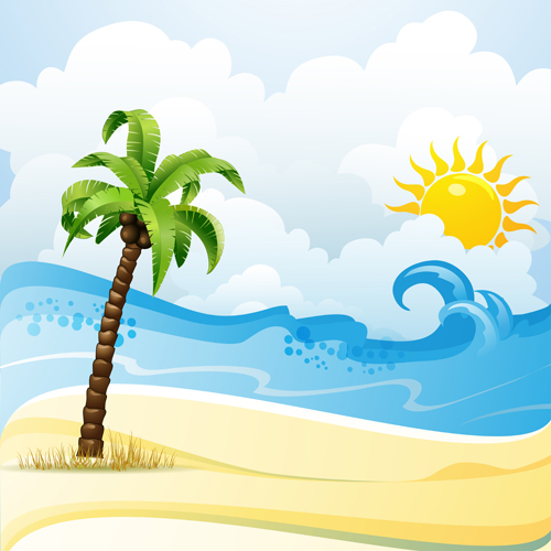 Cartoon Tropical Beach vector 01