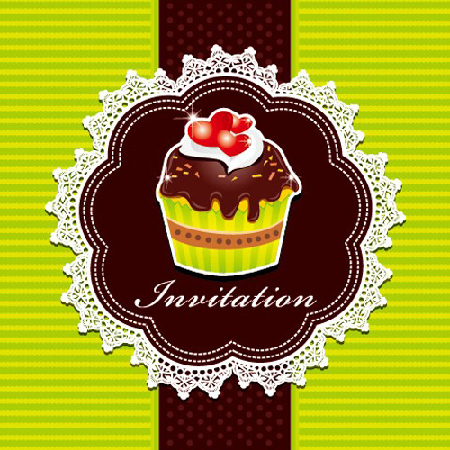 Cute Cupcakes Invitations cards vector set 01