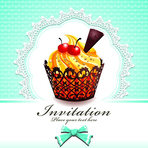 Cute Cupcakes Invitations cards vector set 02