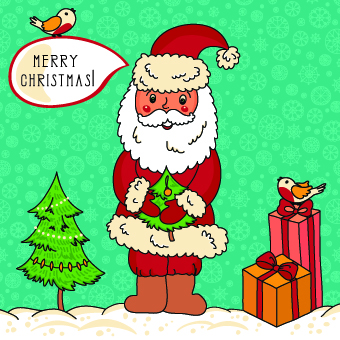 Cute santa with bird vector