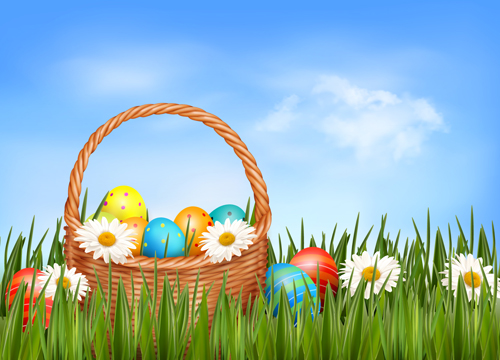 Easter Eggs and Basket vector 03
