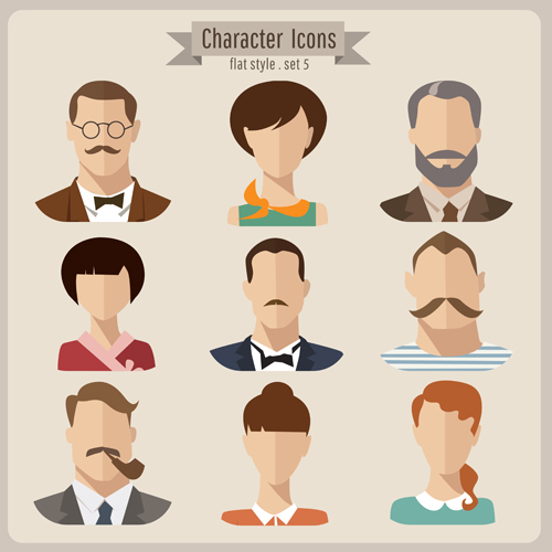 Flat style character icons vector material 04