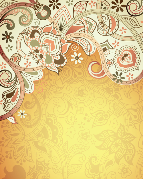 Floral Patterns retro style background 01