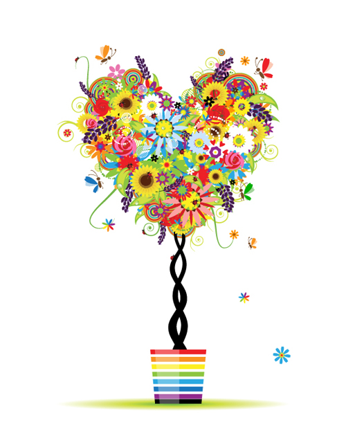 Colorful Floral Tree design vector material 03