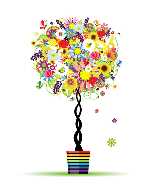 Colorful Floral Tree design vector material 04
