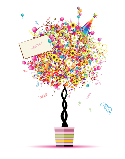 Colorful Floral Tree design vector material 05