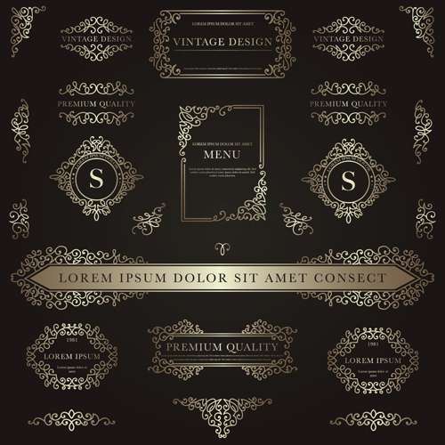 Frame with golden decorative vector material 01 Frame with golden decorative vector material 01