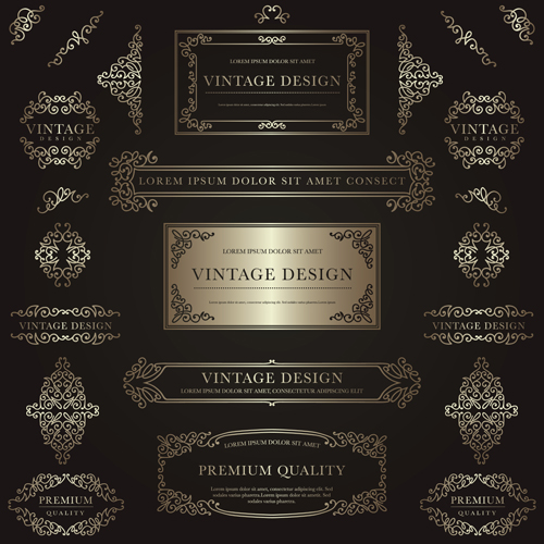 Frame with golden decorative vector material 02 Frame with golden decorative vector material 02