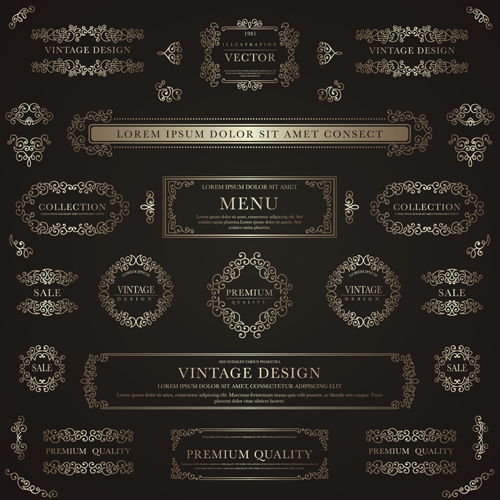 Frame with golden decorative vector material 03 Frame with golden decorative vector material 03