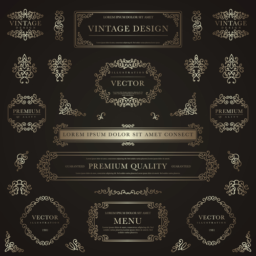 Frame with golden decorative vector material 04 Frame with golden decorative vector material 04
