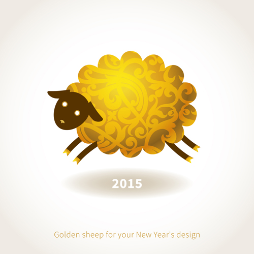 sheep new year golden background 2015 