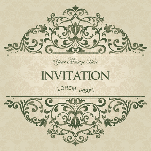Green floral Invitation cards vector set 05