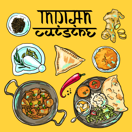 indian hand drawn food 