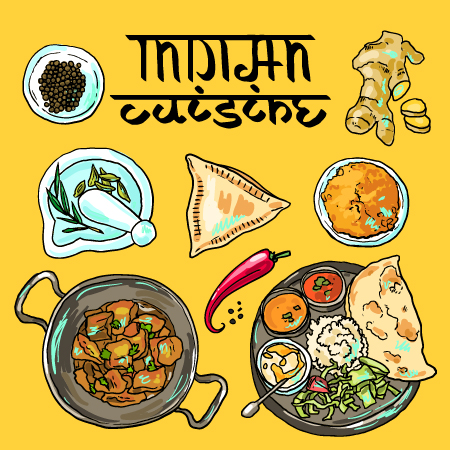 Hand drawn Indian food elements vector 01