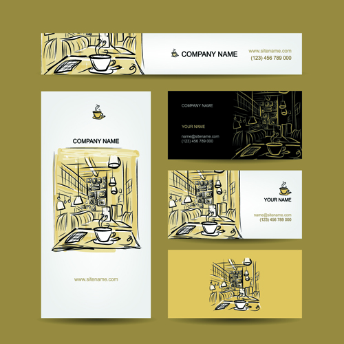 Hand drawn coffee house business card vector