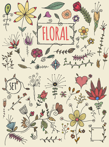 Hand drawn cute florals vector