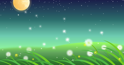 Moon and dandelions beautiful landscapes vector