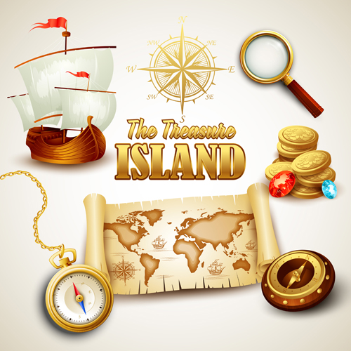 Old treasure map vector design graphics 02
