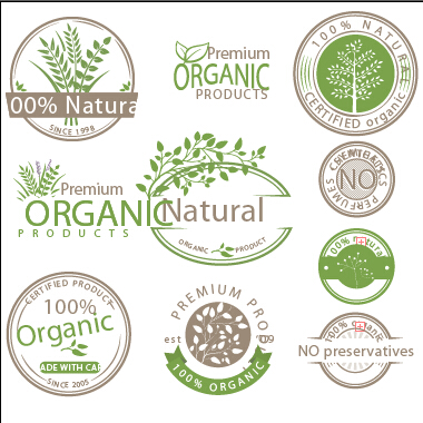 Organic product labels vector set