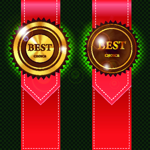 Red banner with golden labels vector material 01