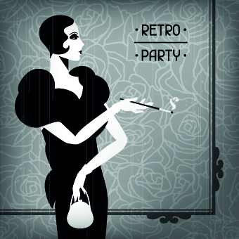 Retro party cover and girl vector 04