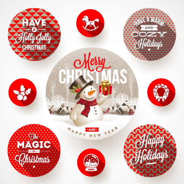 Round xmas with new year labels vector
