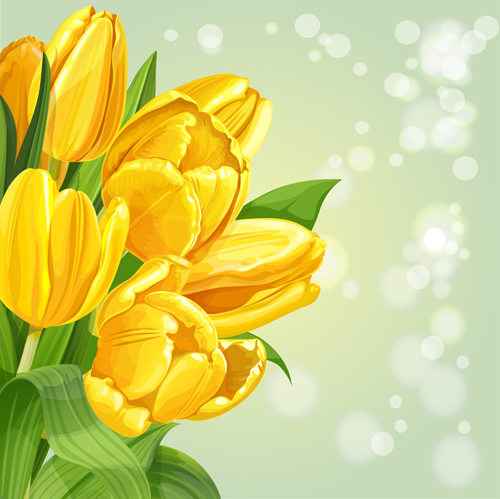 Shiny yellow tulips vector background art