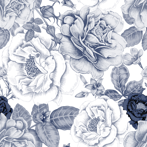 Sketch flowers art pattern seamless vector 01