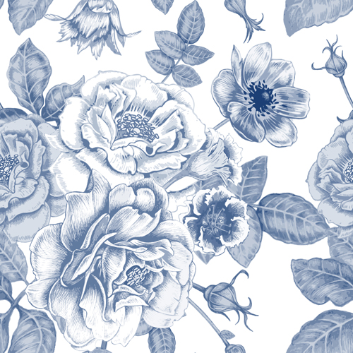 Sketch flowers art pattern seamless vector 02