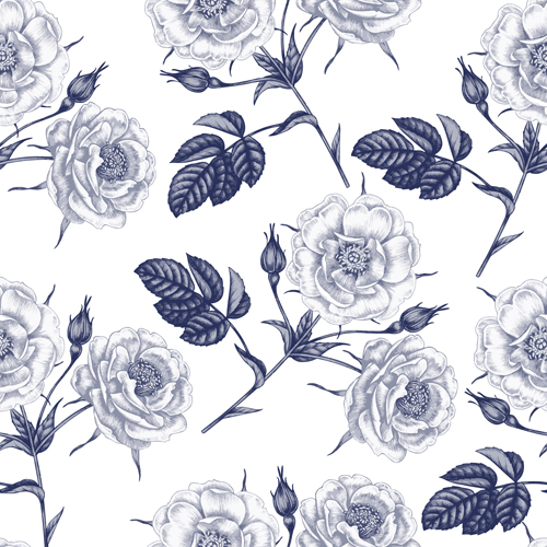 Sketch flowers art pattern seamless vector 04