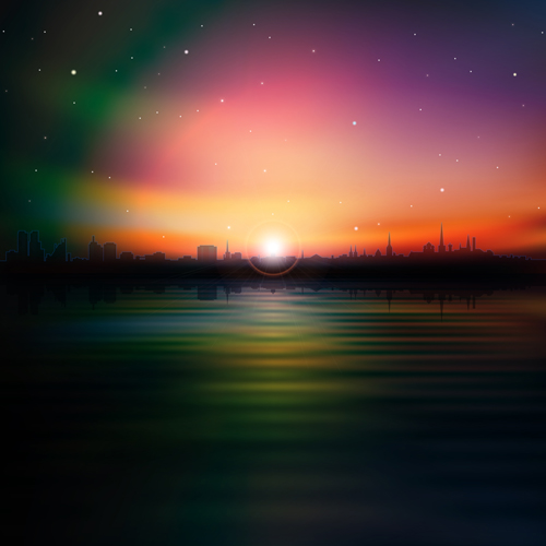 Sunset Landscapes background vector 05