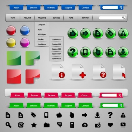 Textured website buttons with menu vector material Textured website buttons with menu vector material