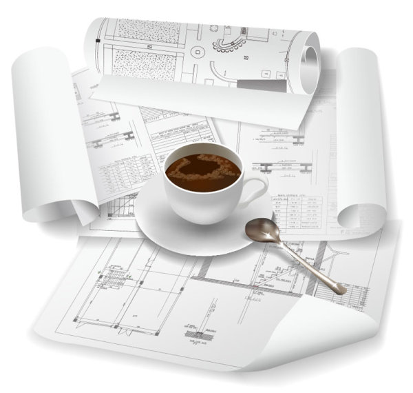 Architecture drawings design elements vector graphics 02