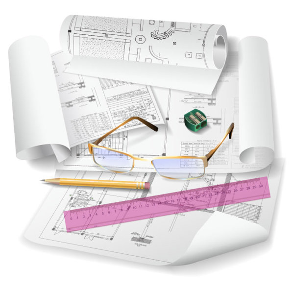 Architecture drawings design elements vector graphics 03