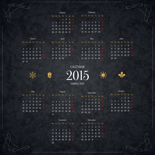 new year calendar black 2015 