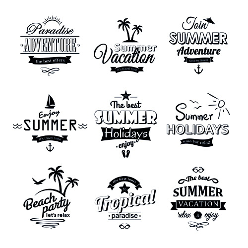 lack summer holiday labels vector 01 Black summer holiday labels vector 01