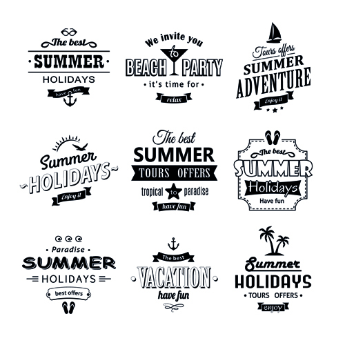 lack summer holiday labels vector 02 Black summer holiday labels vector 02