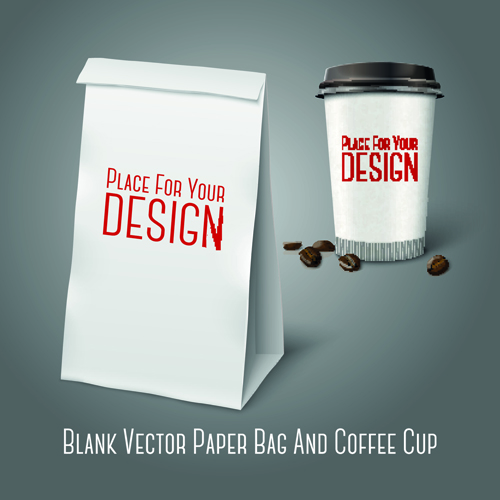 Blank paper bag and coffee cup vector