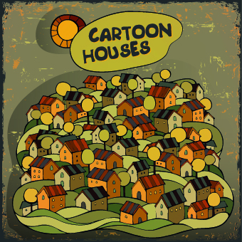 Funny cartoon houses design vector 03