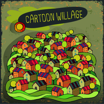 Funny cartoon houses design vector 04