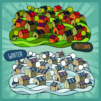 Funny cartoon houses design vector 05