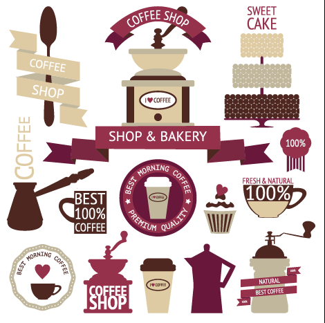 vector ribbon labels label coffee banner 