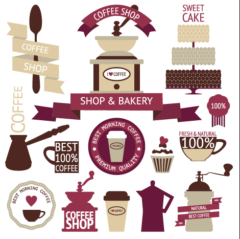 Coffee menu labels and ribbon banner vector 04