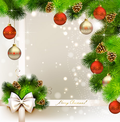 Colored xmas baubles with needles vector card 01