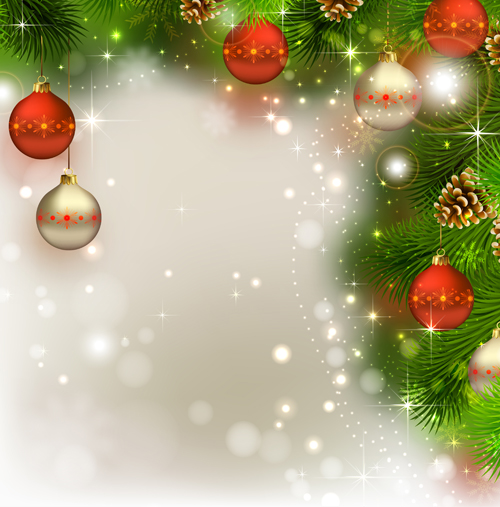 Colored xmas baubles with needles vector card 02