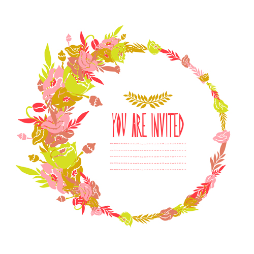 Floral frame invitation card retro vector