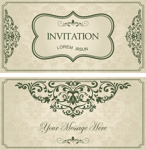Green floral Invitation cards vector set 01