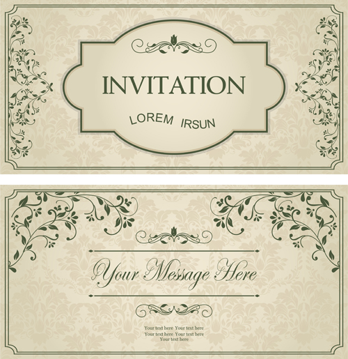 Green floral Invitation cards vector set 02