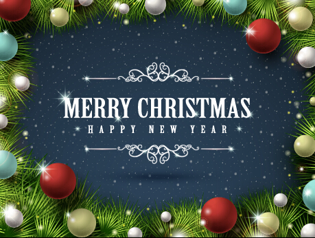Green needles baubles frames christmas background